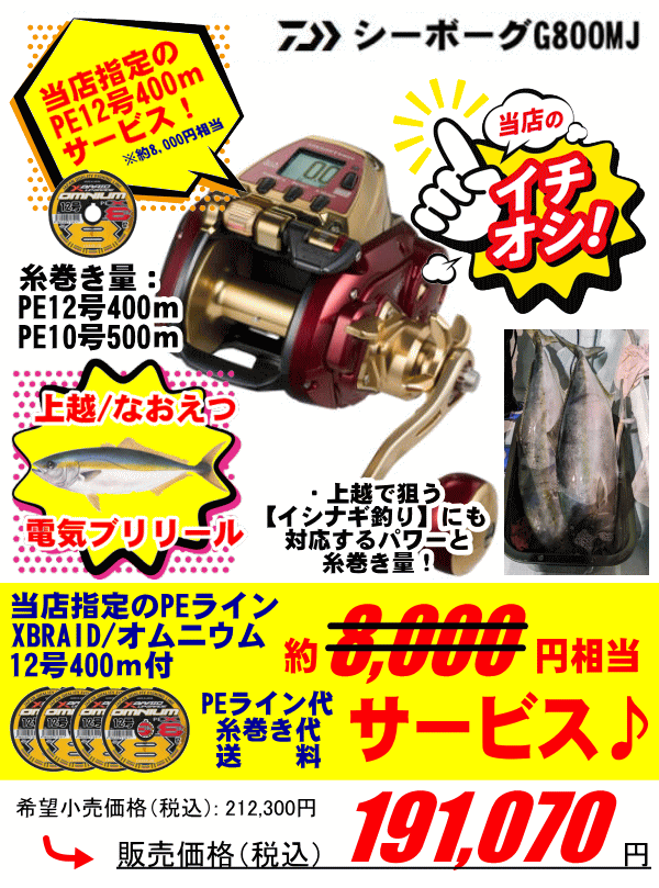 上越電気ブリ対応】ダイワ シーボーグ G800MJ ※送料無料・当店指定PE12号400ｍサービス・糸巻き代サービス - ホシノ釣具店オンラインショップ